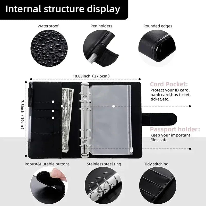 2026 A6 Binder Budget PU Leather PlannerPockets Expense Budget Sheets Notebook Cash Envelope Organizer System with Clear Zipp