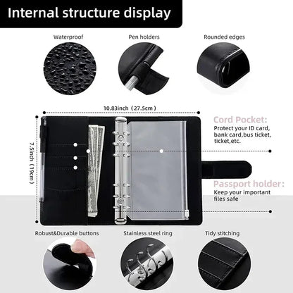2026 A6 Binder Budget PU Leather PlannerPockets Expense Budget Sheets Notebook Cash Envelope Organizer System with Clear Zipp