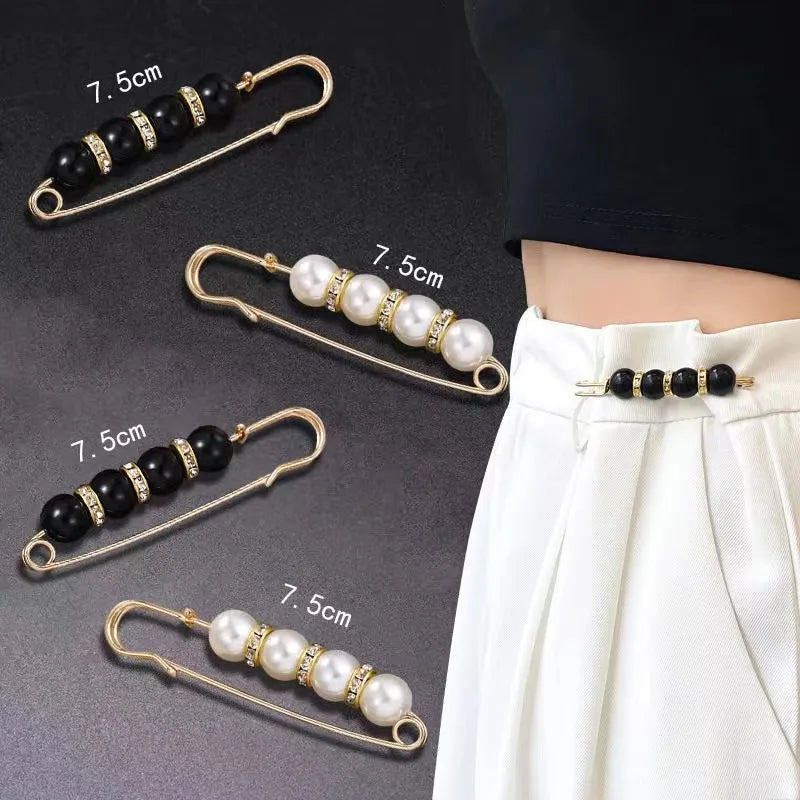 Women New Cute Imitation Pearl Rhinestone Brooch Anti-lighting Skirt Waist Pin Fashion Jewelry Accessories Gifts