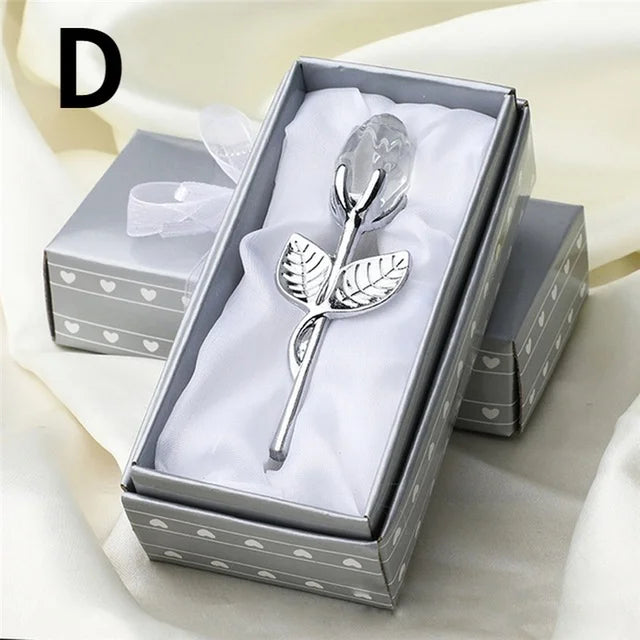 6 Colors Crystal Glass Rose Flower Figurines Craft Valentine's Day Favors X'mas Lovers' Gift Souvenir Home Wedding Decoration