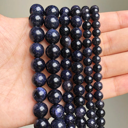 4-14mm Natural Black Volcanic Lava Stone Round Beads 15" Pick Size For Jewelry Making diy Bracelet - Blue sandstone / 4mm 95p