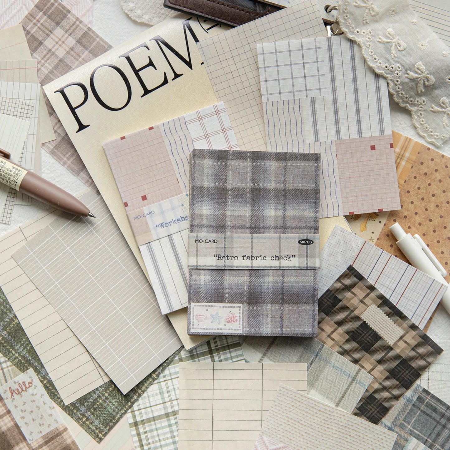 50pcs creative plaid Decor Scrapbook Vintage Material Paper Kit DIY Junk Journal Collage Photo Album Retro Background paper ﻿
