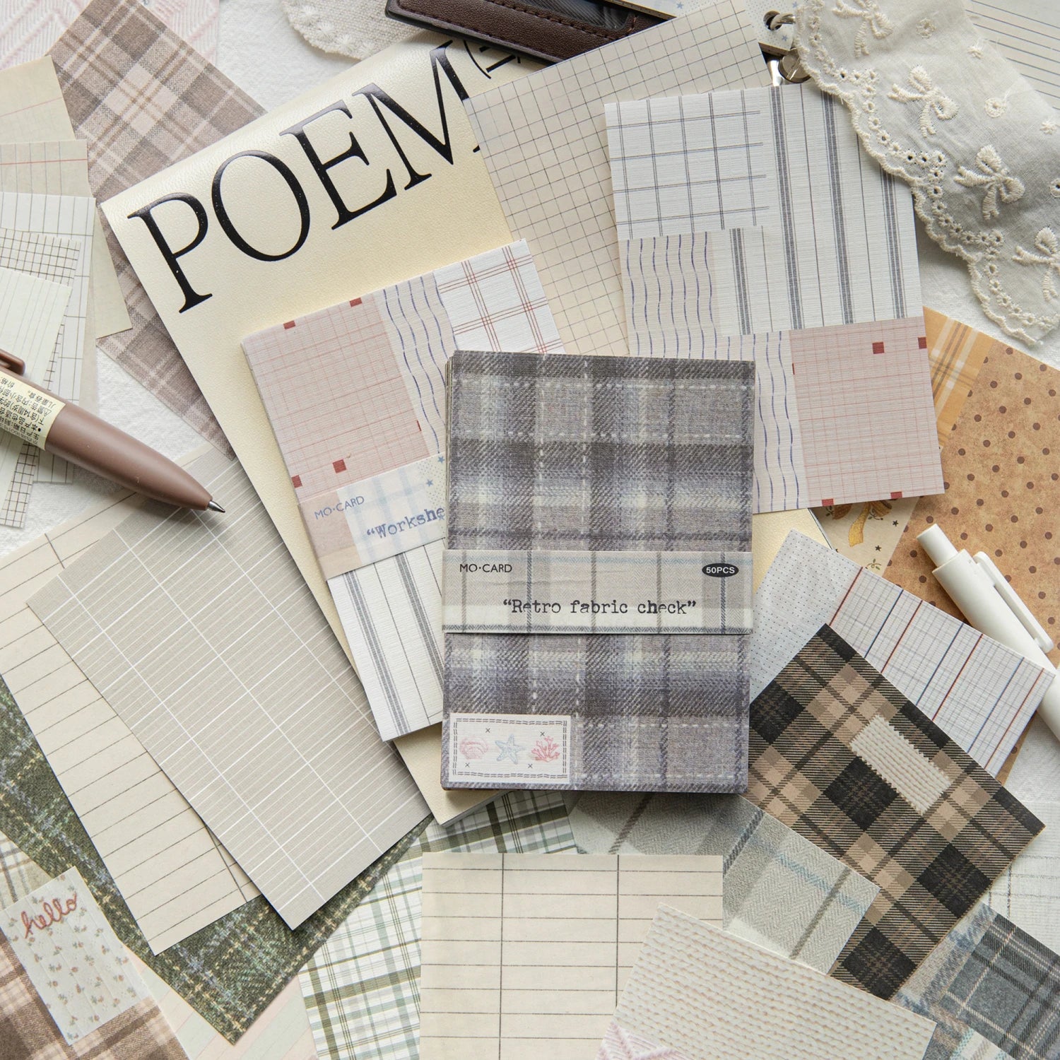 50pcs creative plaid Decor Scrapbook Vintage Material Paper Kit DIY Junk Journal Collage Photo Album Retro Background paper ﻿