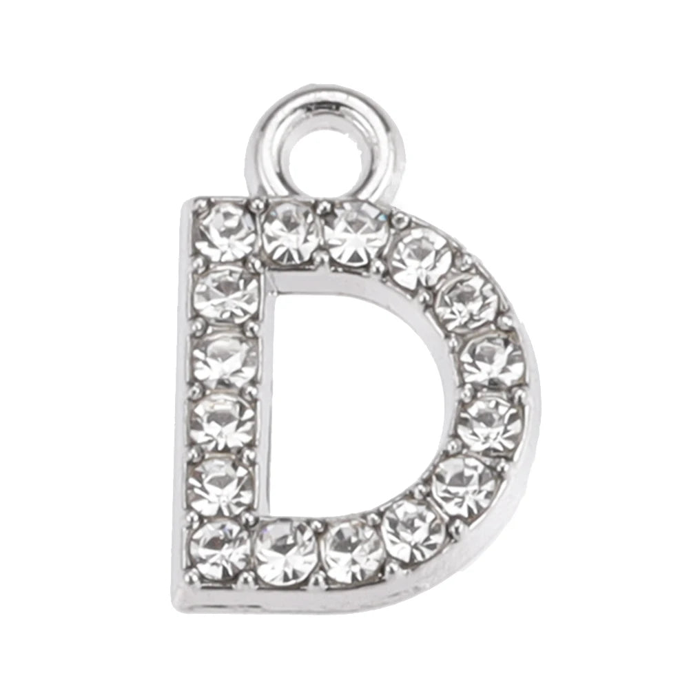 10/26pcs Silver Color Alloy Crystal Mini Alphabet 26 Letter Charms Pendants for Women Necklace Earring Jewelry Accessories - 