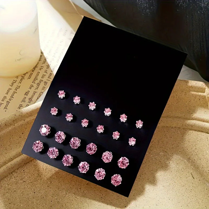 12 Pairs Of Luxurious, Simple, Shiny, And Caring Zirconia Decorative Earrings Are Suitable For Gifts To Parties,And Couples -