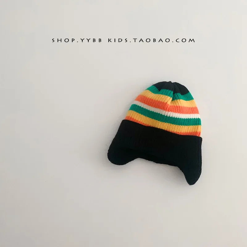 Baby wool hat cute bear ear protection hat children winter thickened warm knitted Korean version of the baby hat - black