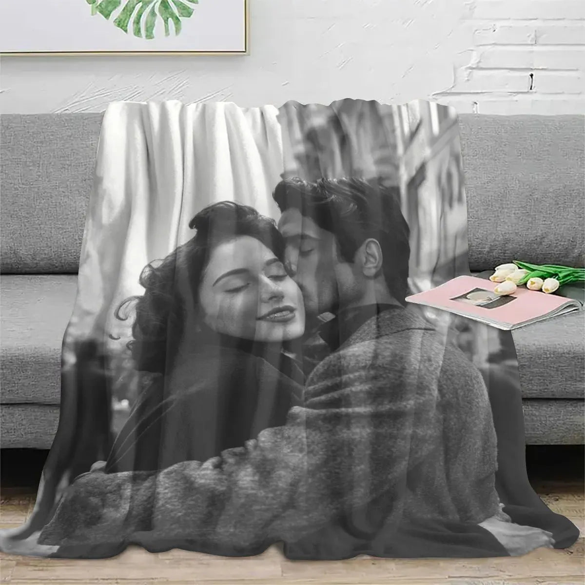 1 Piece of Custom DIY Personalized Photo Blanket for Your Loved One - Flannel Blanket with Personalized Photo, Soft and Warm,