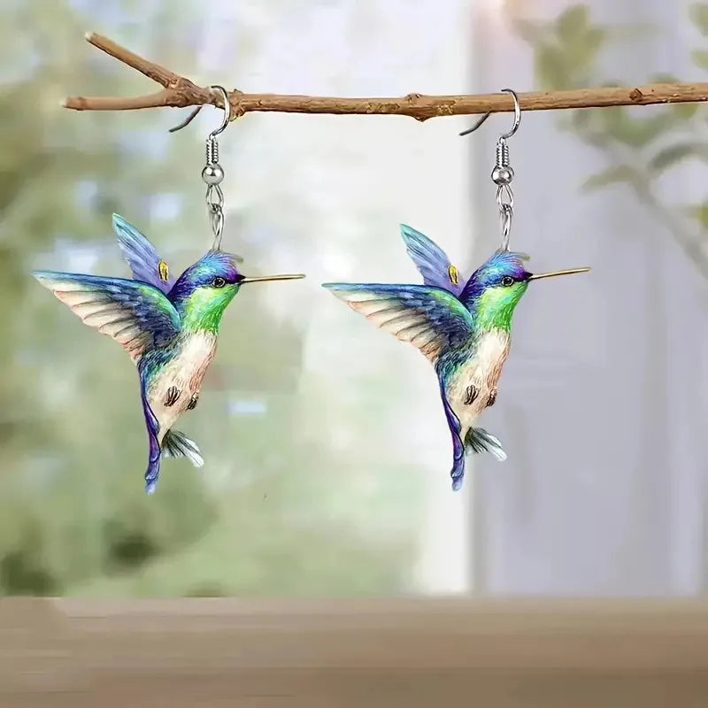 FTCY Acrylic Hummingbird Earrings For Women Retro Style Colorful Bird Drop Earrings Women's Jewelry Gifts - 8