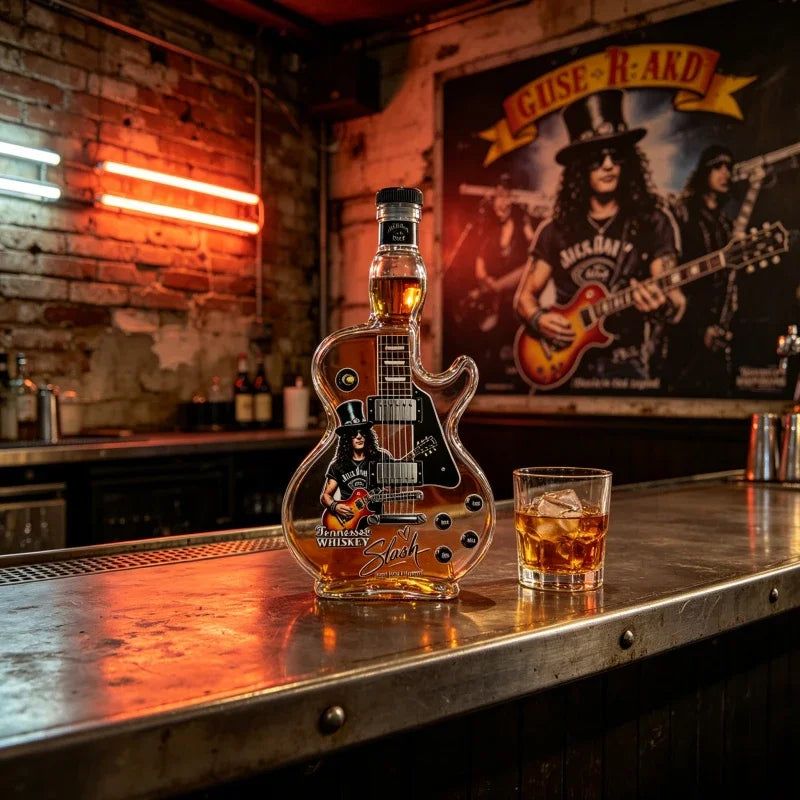 Retro Sunset Gradient Guitar Shaped Whiskey Bottle High Borosilicate Glass Vintage Rock Collectible Home Bar Decor Gift