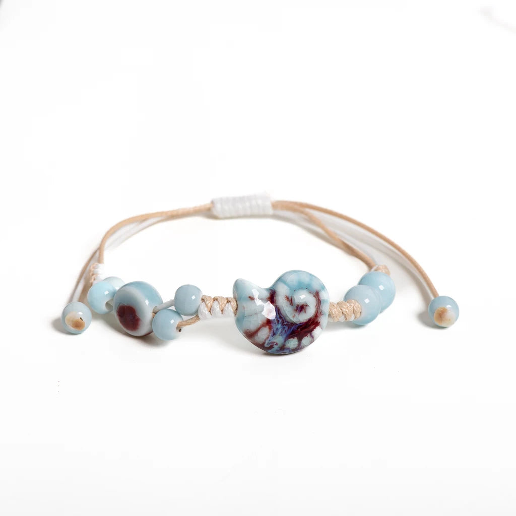 Handmade Ceramic Seashell Bracelet Adjustable Vintage Ocean Style Minimalist Jewelry Gift for Couples 154