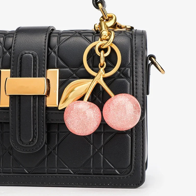 Trendy Red Cherry Pendant Keychain for Women Cute Bag Decorations Multifunctional Jewelry Car Key Accessories Charm Keyring G