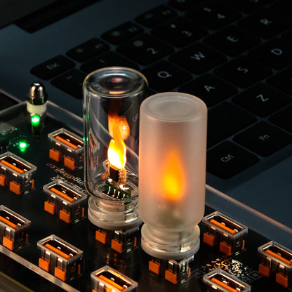 USB Flame Flickering LED Frosted Clear Glass Candle Night Light Simulated Flame