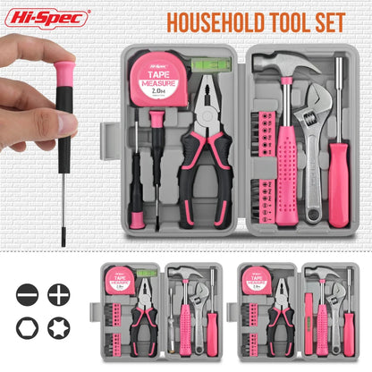 Hi-Spec 18/19/20PCs Pink DIY Tool Kit with Electric Pen & CR-V Steel - Home Maintenance Hand Tools Set for Women & Car Care