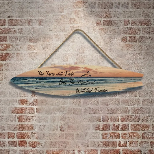 Beach Style Surfboard Wall Decor - Tropical Seascape Art on Wood-Like Material - Lightfast Design for Indoor/Outdoor Use