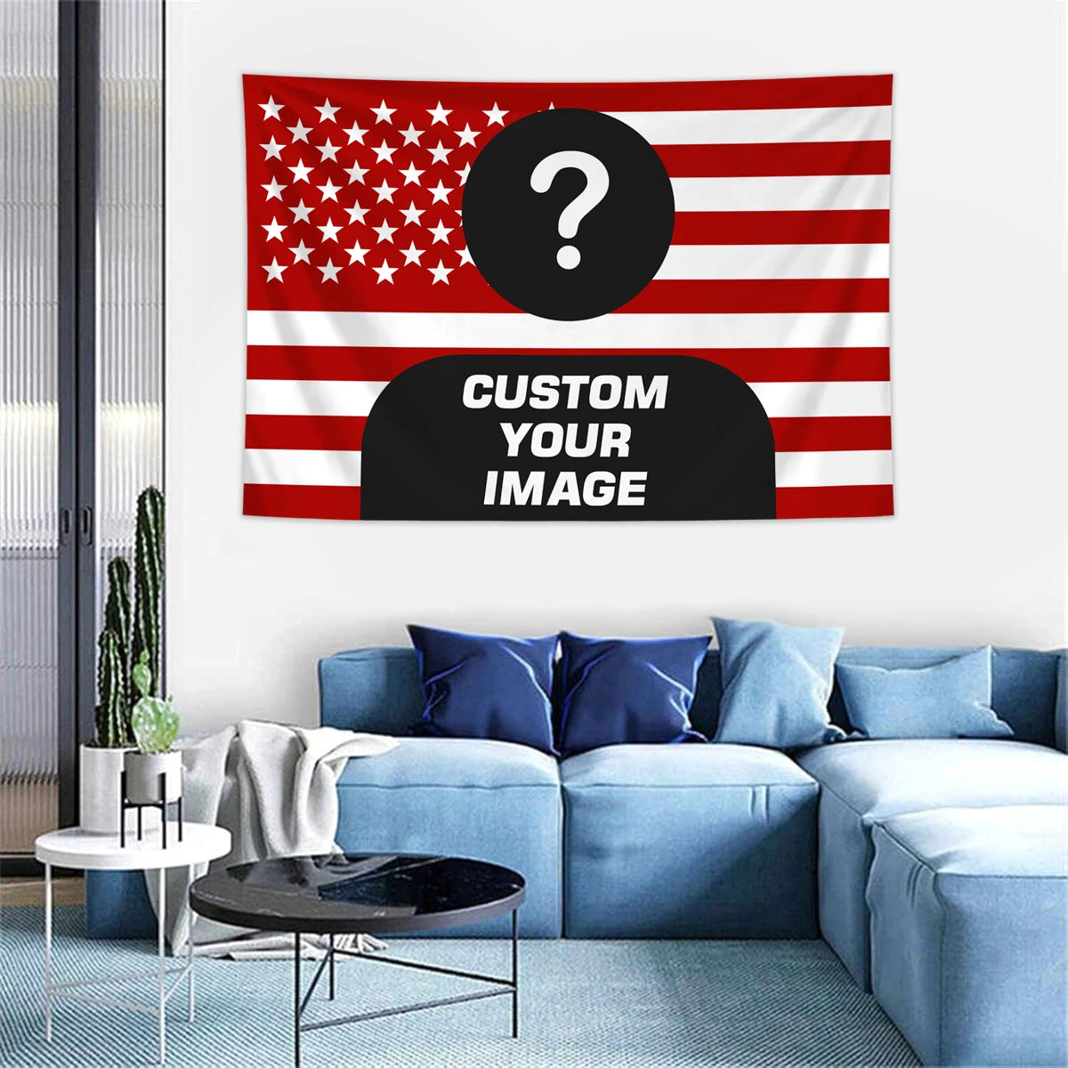 1pc Personalized photo customized American flag tapestry, room decoration banner tapestry customized for family, pets, idols