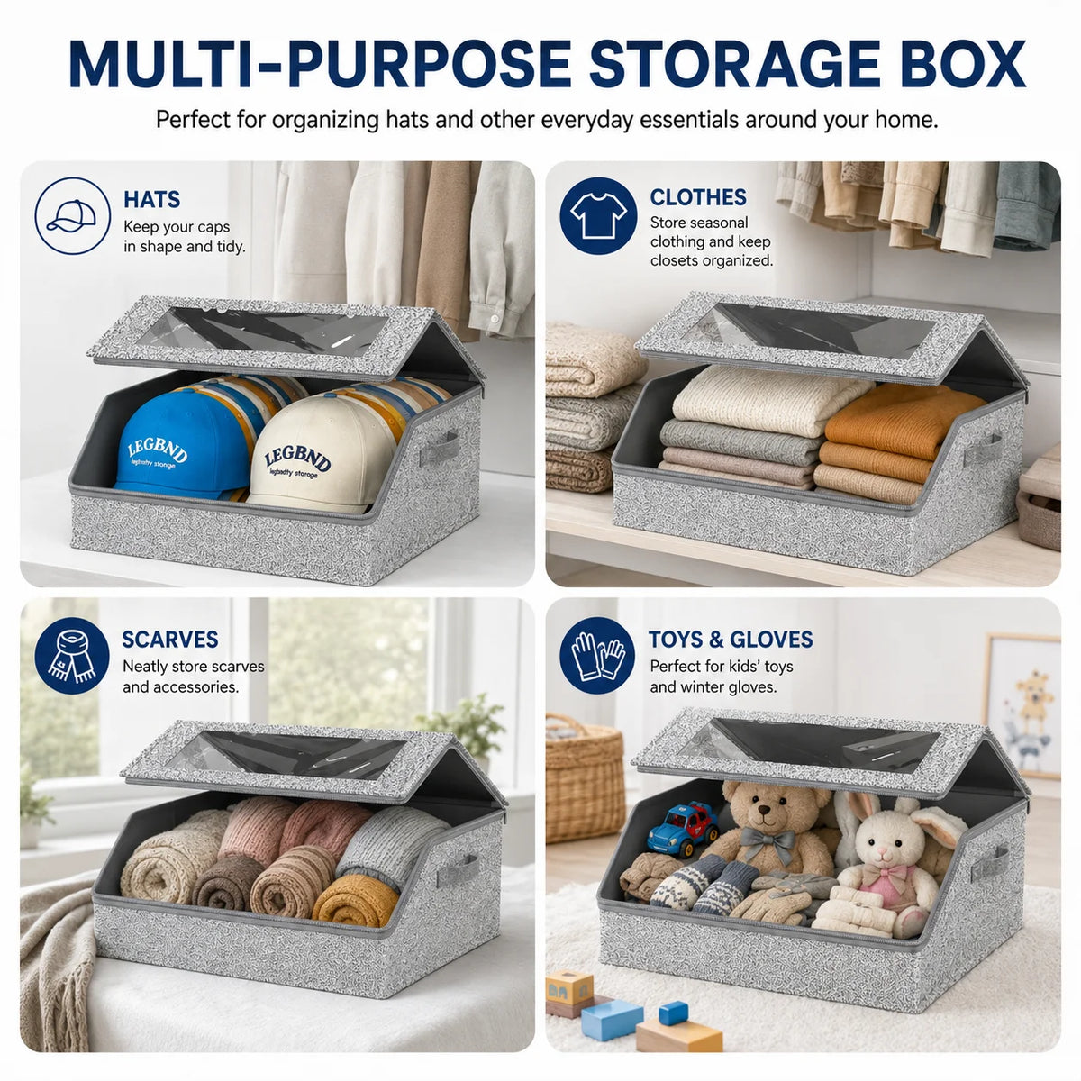 Hat Storage Box For Baseball Caps Clear Window Closet Organizer Dustproof Cap Holder Bag With Zipper Holds 24 Hats