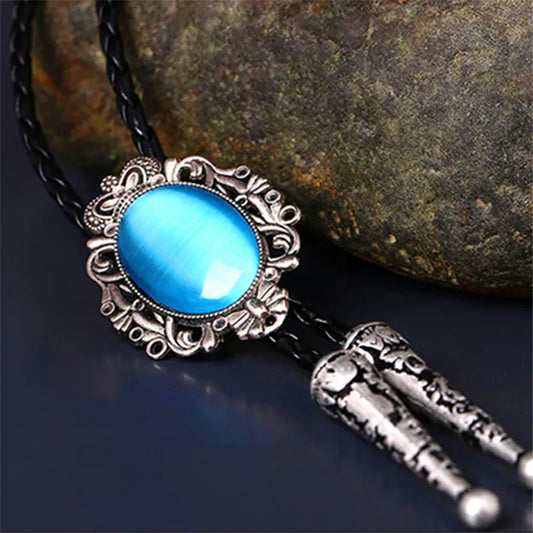 Bolo Tie Western Cowboy Opal Rodeo Leather Necktie