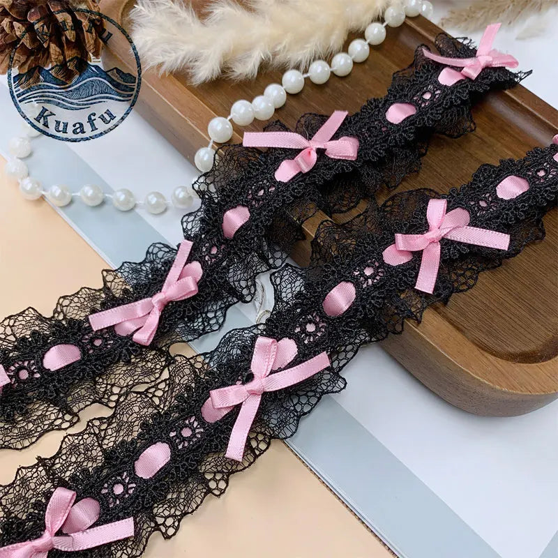 1Yard Lolita Lace Trim Ribbons Bow Pleated Lace Fabric Edge Ruffle Ribbon For DIY Crafts Sewing Dress Clothing Accessories