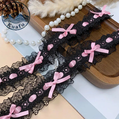1Yard Lolita Lace Trim Ribbons Bow Pleated Lace Fabric Edge Ruffle Ribbon For DIY Crafts Sewing Dress Clothing Accessories