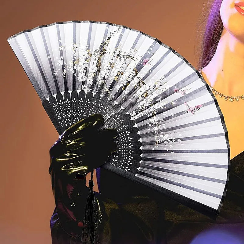 Folding Hand Fan Vintage Silk Bamboo Fans Chinese Hand Fans Women Dance Fan Cosplay Wedding Party Props Decor Gift Fan Portab