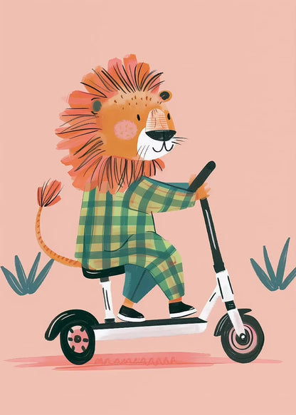 Minimalist Cute Skateboard Animal Wall Art Dog, Lion, Crocodile, Tiger, Bear, and Car Canvas Print Home Decor for Kids' Rooms
