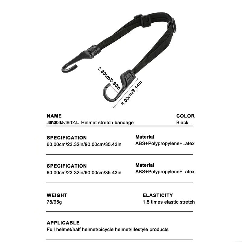 SEAMETAL Motorcycle Back Seat Helmet Strips Elastic Rope Motorcycle Helmet Fixed Strap Adjustment Fix Rope Goods Strap 60cm/9