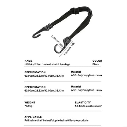 SEAMETAL Motorcycle Back Seat Helmet Strips Elastic Rope Motorcycle Helmet Fixed Strap Adjustment Fix Rope Goods Strap 60cm/9