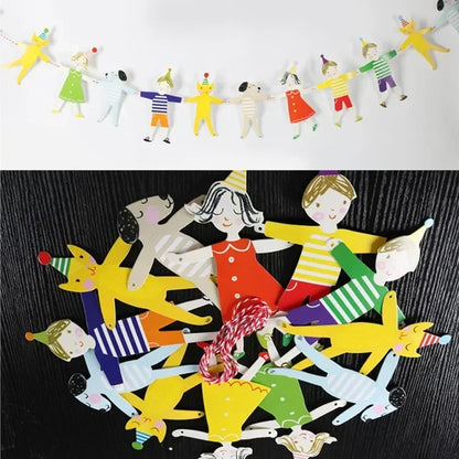 Cute Hands In Hands Boy Girl Cat and Dog Cartoon DIY Bunting Birthday Banner Flag Party Decoration Paper Flags Hanging Orname