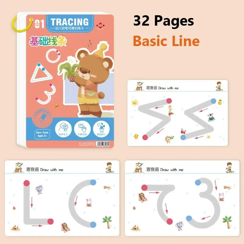 Magical Tracing Workbook Educational Montessori Books for Children Pen Control Training Reusable Calligraphy Copybook for Kid