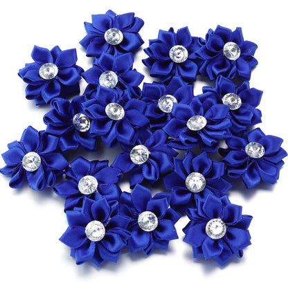 20pcs/lot 40mm Mini Inlaid Rhinestones Small Handmade DIY Satin Ribbon Flowers Head Decorate Clothing Supplies Accessories - 