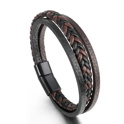 Trendy Leather Bracelets For Men Stainless Steel Bracelet 21CM Multilayer Braided Rope Bracelets for Male Jewelry Gifts - 3
