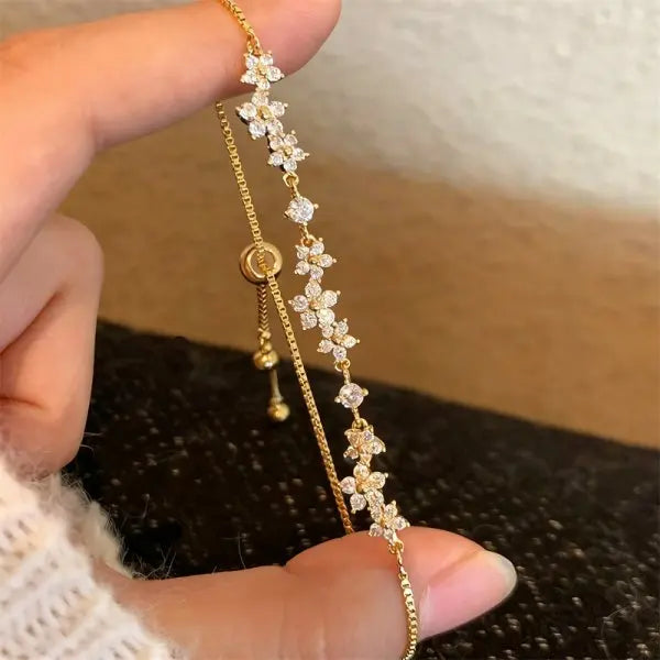 Elegant Red Crystal Zircon Metal Chain Bracelets for Women Colorful Heart Bracelets Party Wedding Wrist Charms Jewelry Gift -
