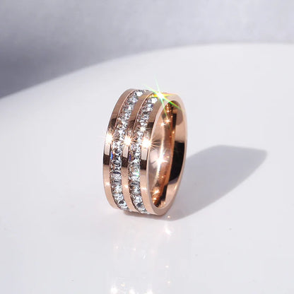 Clear White Stones Wedding Women Ring Stainless Steel 1 and 2 Rows Bling Zircon Fashion Pair Ring Female Jewelry