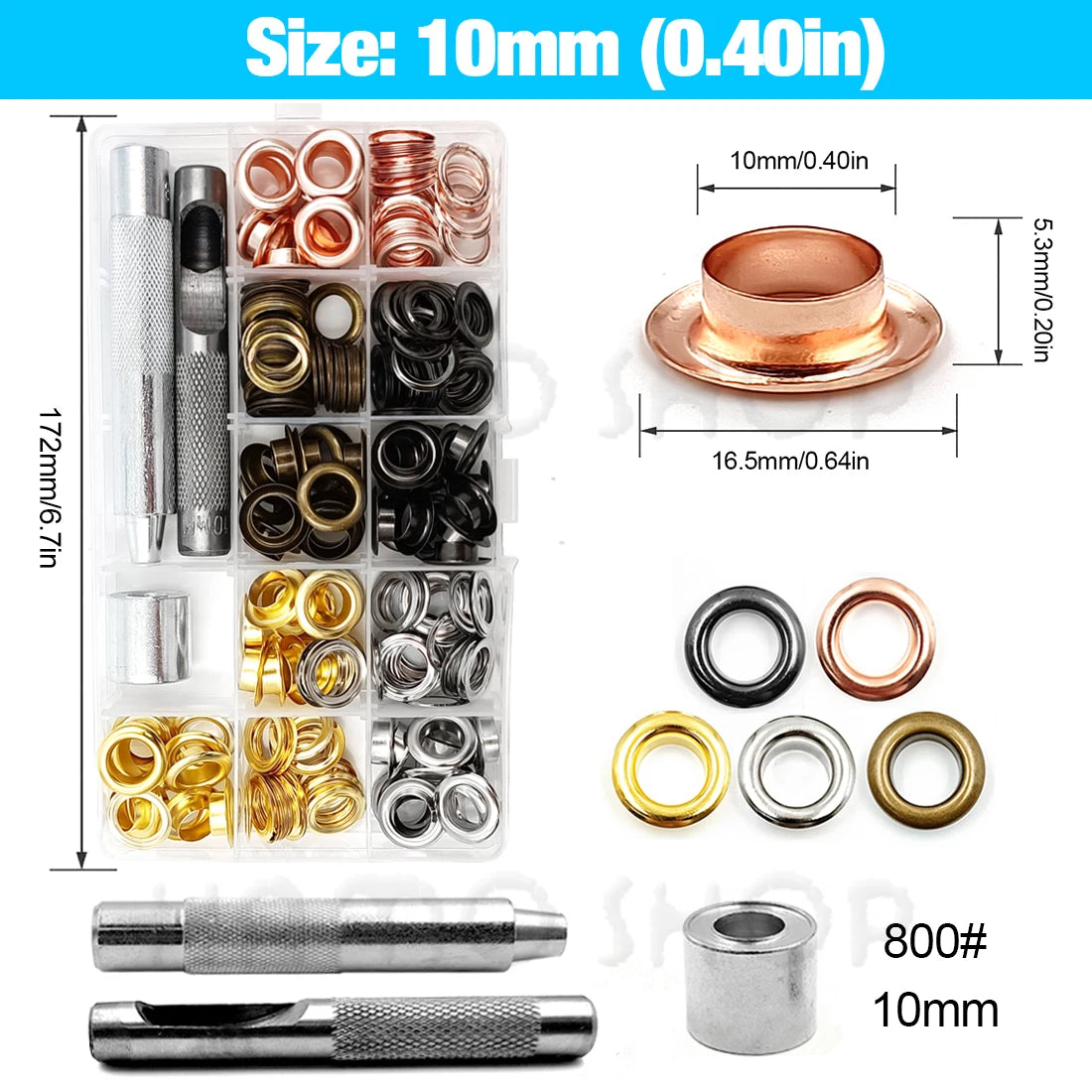 200pcs Metal Eyelet Gromment Kit Eyelet Punch Install Tool Set With Storage Box For LeatherCraft Shoes Belt Cap Bag Tags Clot