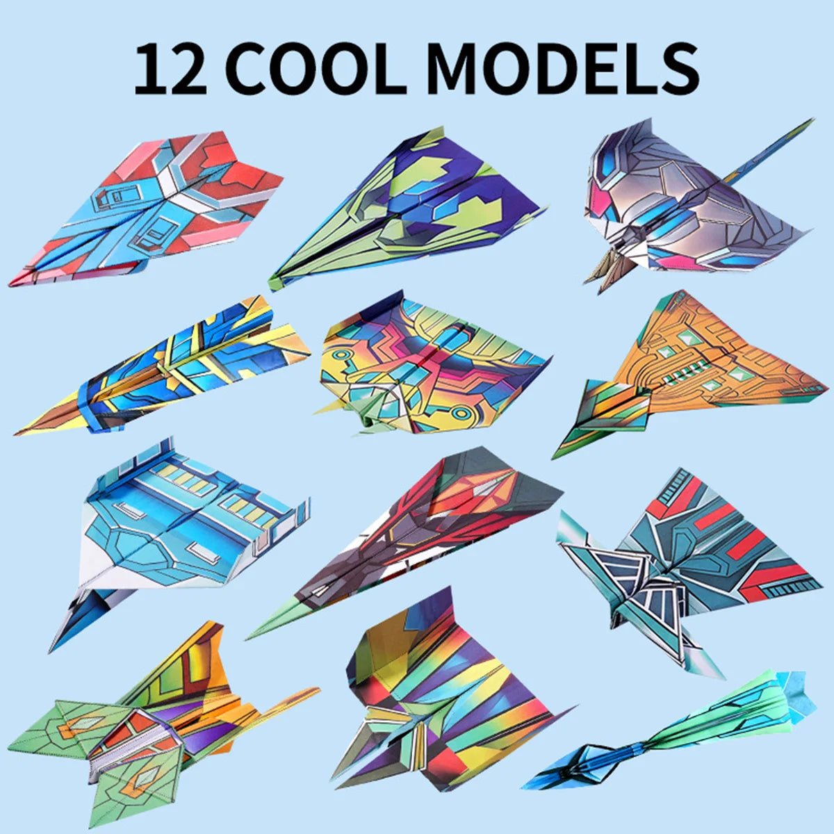 Paper Airplane Kits with 12 Classic Designs, Colorful Origami Paper, World Record Paper Planes, Airplane For School Students(
