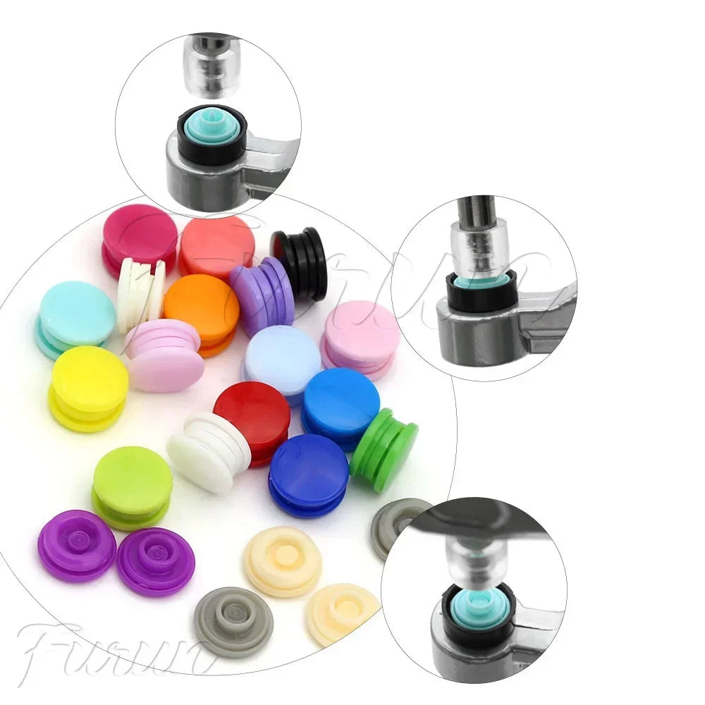 100sets Multiple Colors Plastic Snap Buttons Round Press Stud Fasteners for Baby Clothes Garment Accessories DIY Craft 20Colo