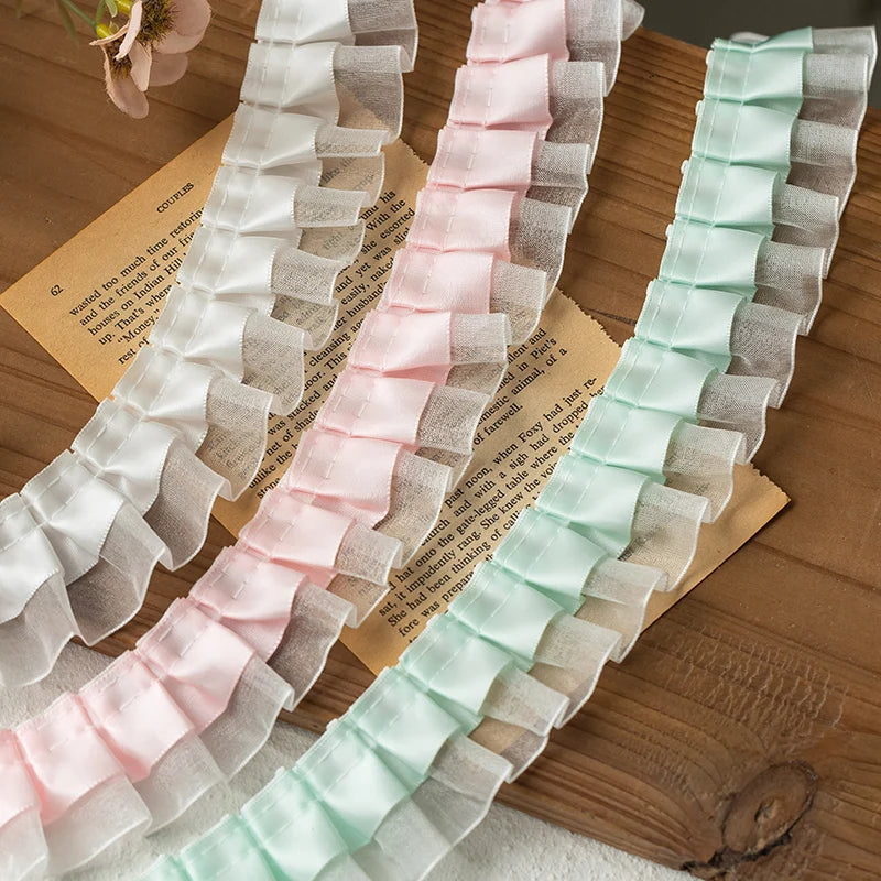 2meters High Quality 2024 Pleated Lace Ribbon Trimming For Party Dress Decorative Clothing Diy Crafts Supplies Needlework Fab