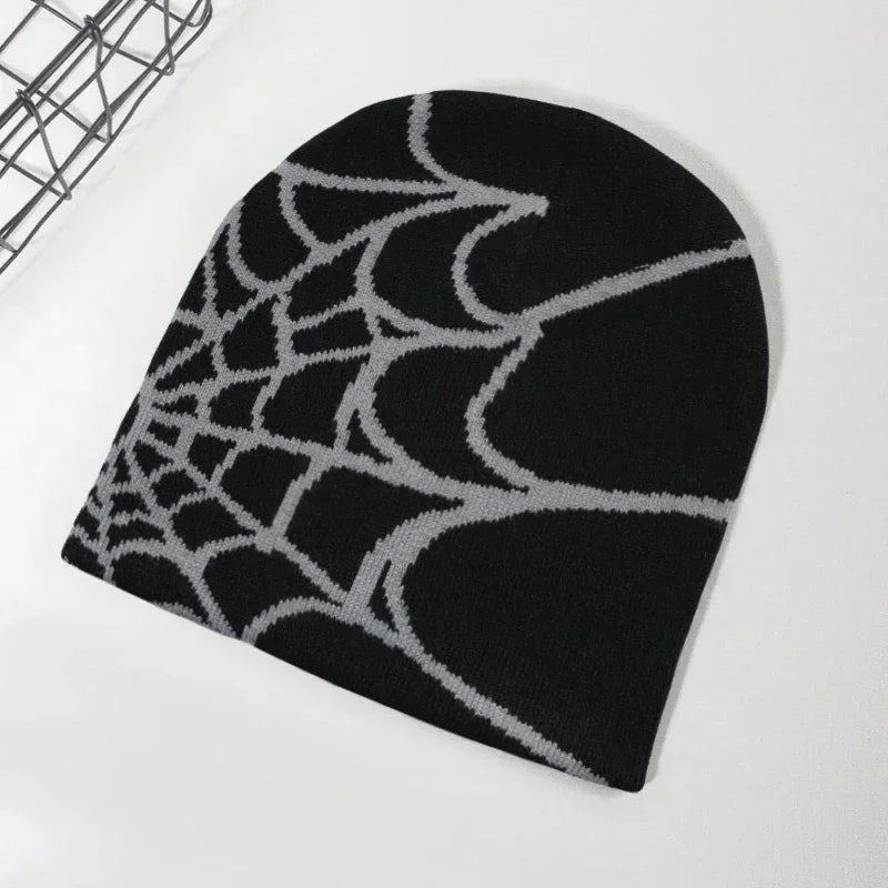 Knitting Spider Web Design Hat Skullies Beanies for Men Women Pullover Pile Cap Y2k Goth Warm Beanie Hats New Hip-hop Street 