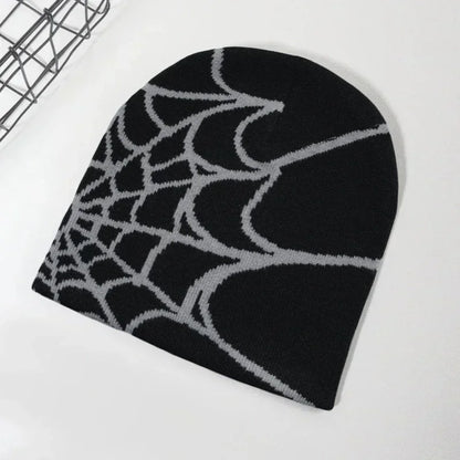 Knitting Spider Web Design Hat Skullies Beanies for Men Women Pullover Pile Cap Y2k Goth Warm Beanie Hats New Hip-hop Street 