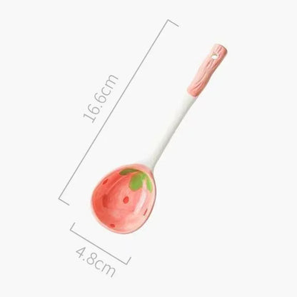 Strawberry Ramen Bowls and Spoons Creative Ceramics Anti-scald Instant Noodle Bowl Cute Strawberry Bowl Pretty Bowl - Spoon