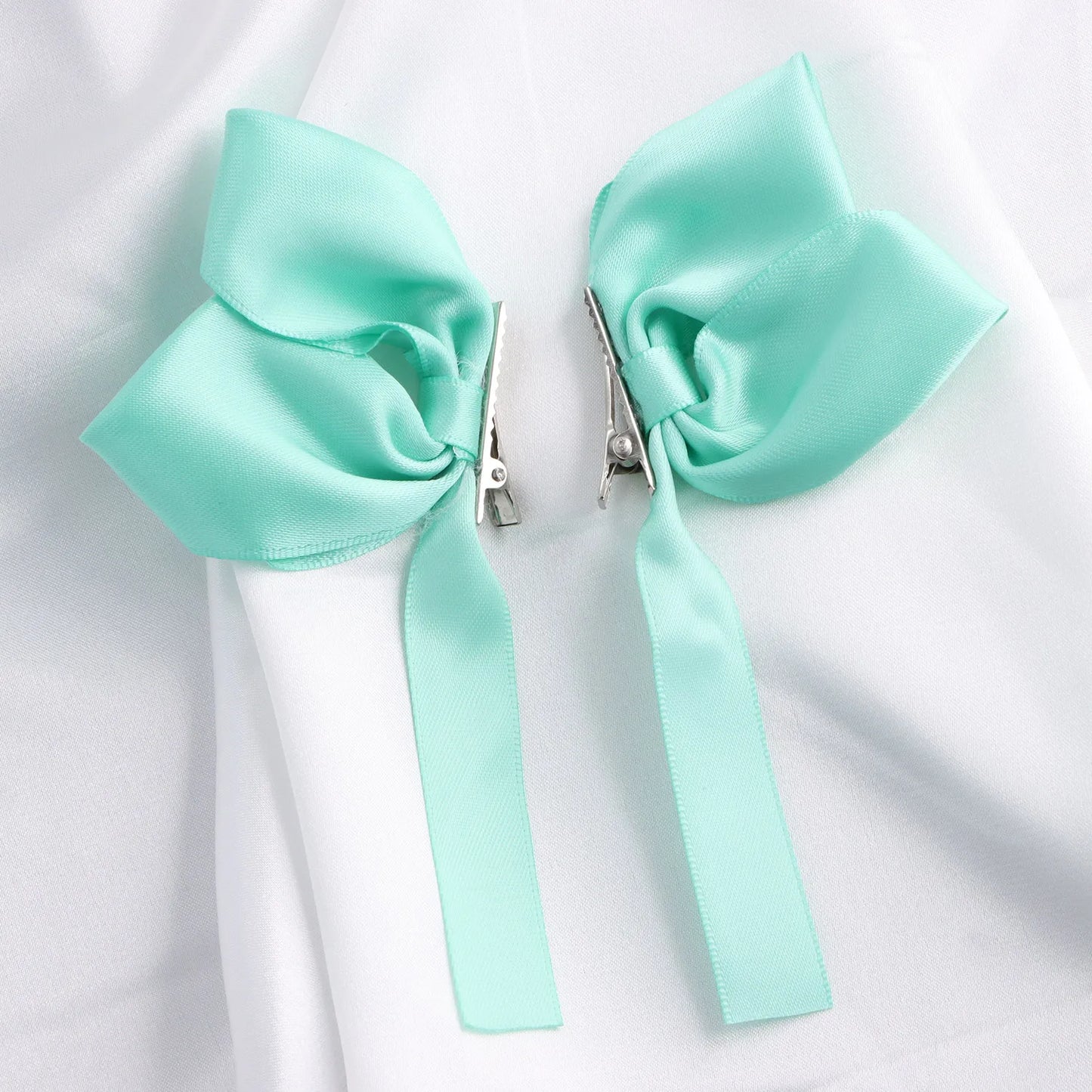 2pcs Sweet Bows Hair Clips Women White Ribbons Ponytails Clip Girls Cute Headwear Fashionable Korean Style Hairgrips Hairpins