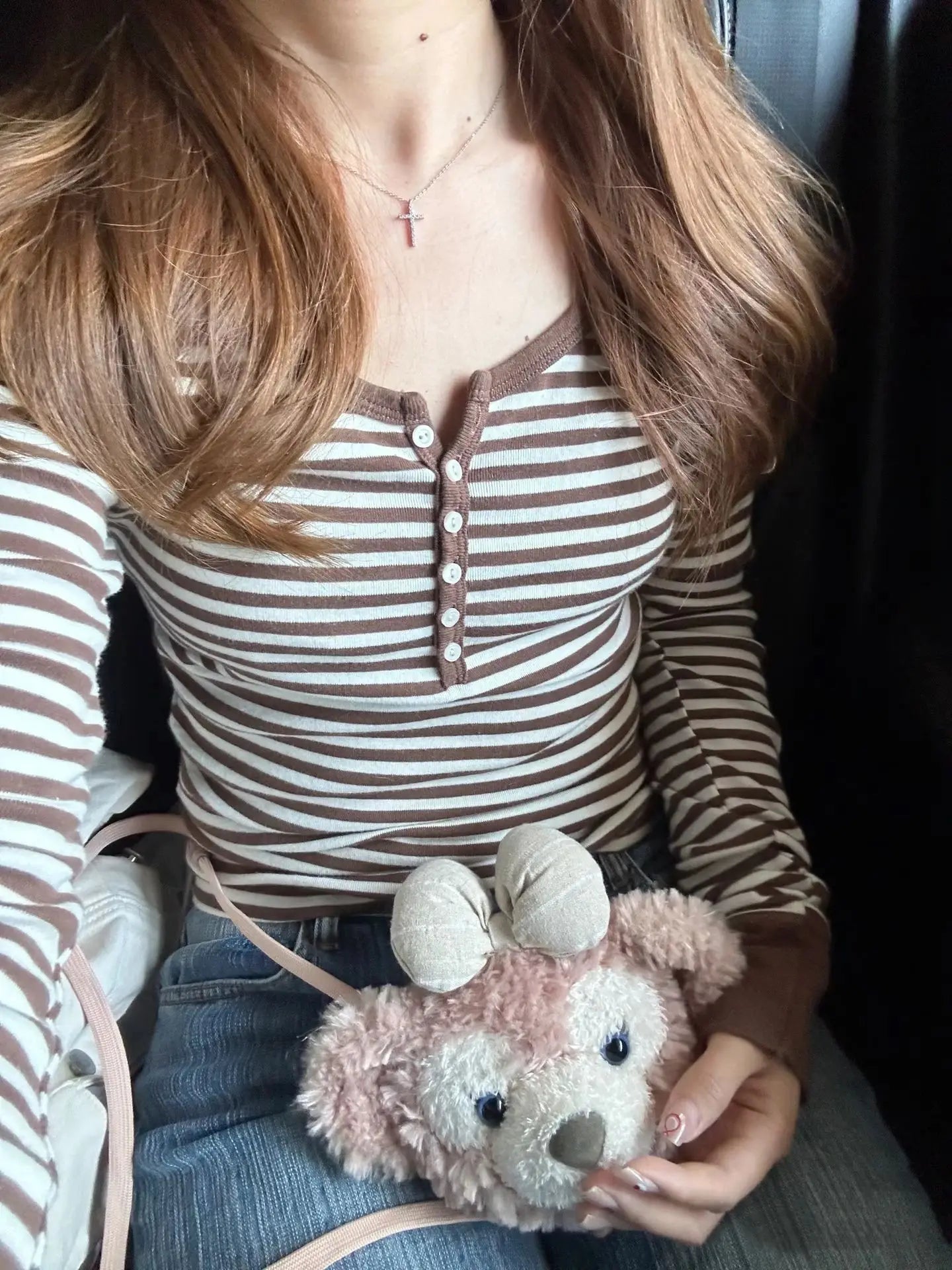 Six Buttons Ribbed Long Sleeve T-shirts Women Spring Round Neck Cotton Slim Tee Top Female Sweet Cute Pink Tshirt Y2k Tops Ne
