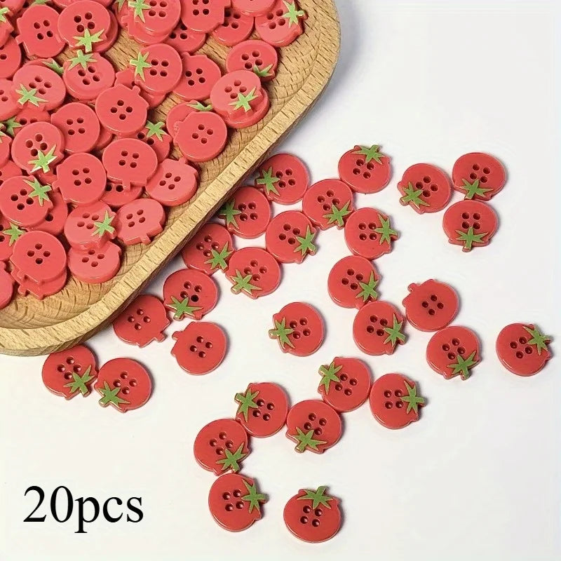 20pcs Cute Tomato Design 4-Hole Buttons, Red Resin Craft Buttons for DIY Fashion Apparel and Decorations - 20pcs