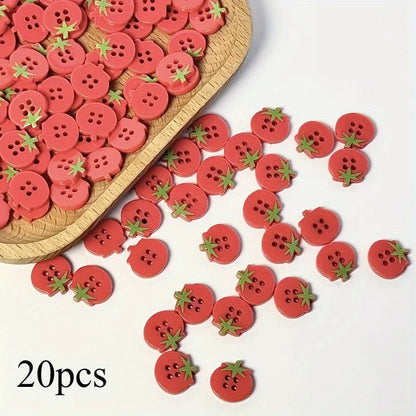 20pcs Cute Tomato Design 4-Hole Buttons, Red Resin Craft Buttons for DIY Fashion Apparel and Decorations - 20pcs