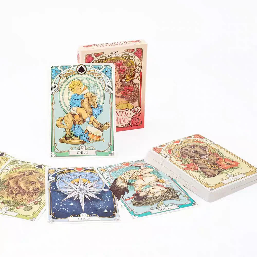 Romantic Lenormand Oracle Cards 10.2*7.2cm English Vision Art Nouveau Floral Motifs 37 Pcs Deck 4*2.8inch For Party, Board Ga