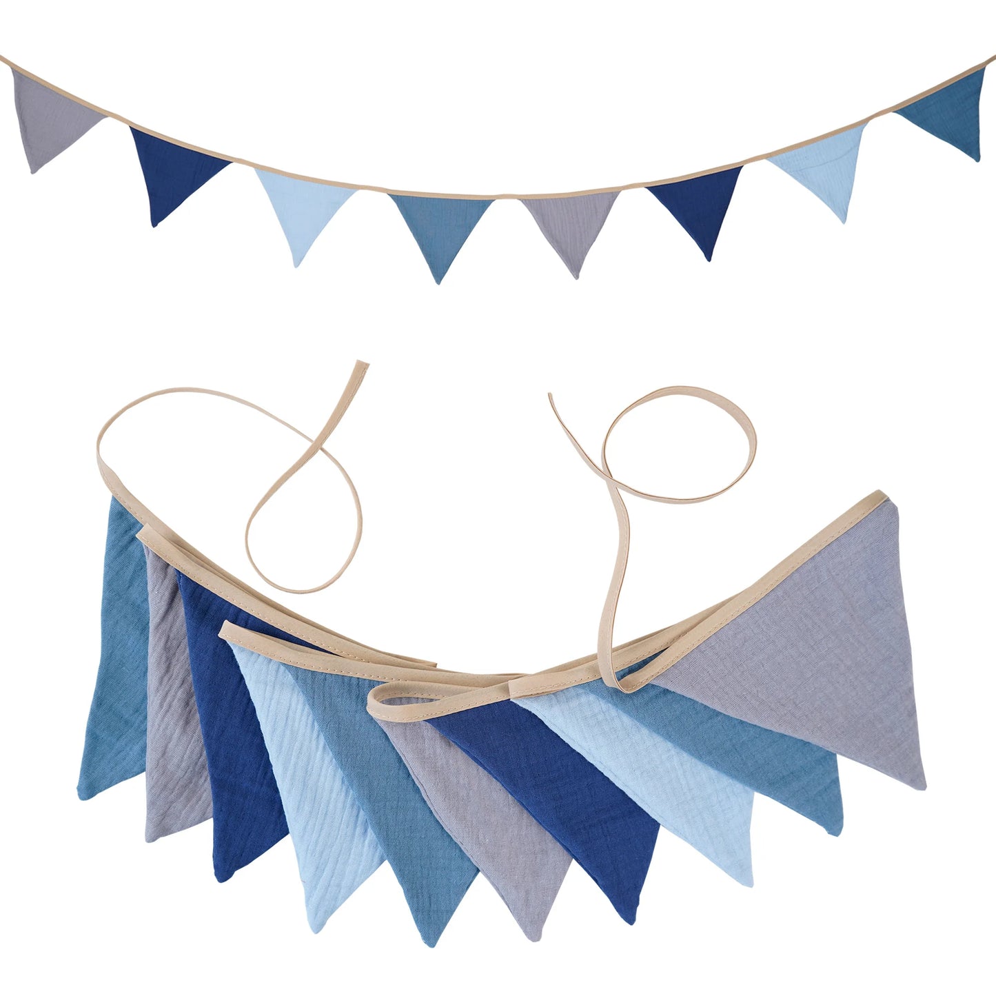 2.6M Nursery Fabric Bunting 10 Triangle Pennant Flags Party Decor Banner Home Baby Shower Carnival Garland - NO003-Blue Grey