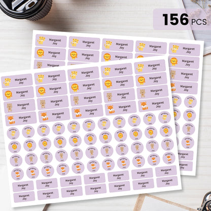 156pcs Custom Name Labels for Kids, Waterproof School Stickers, Rectangle & Circle Labels for Bottles, Supplies - Light purpl