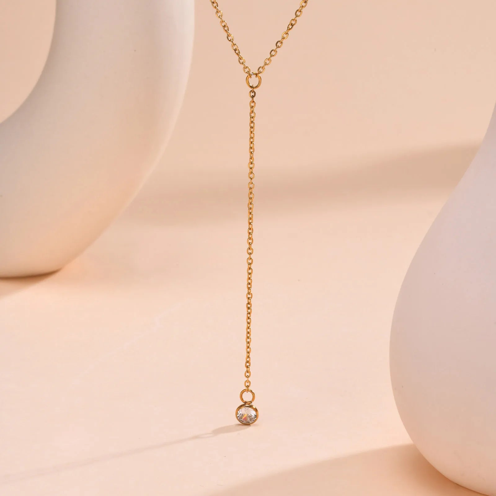 Drop Y Lariat Necklace with Bar Pendant, Stainless Steel Long Chain, Womens Necklaces Trendy - NC-1576G