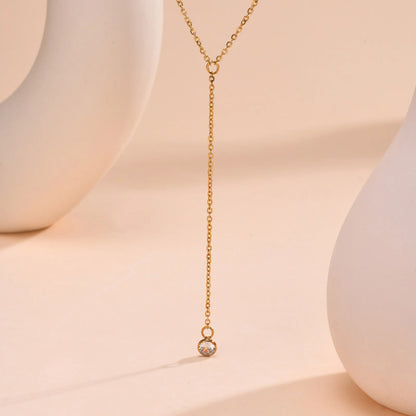 Drop Y Lariat Necklace with Bar Pendant, Stainless Steel Long Chain, Womens Necklaces Trendy - NC-1576G
