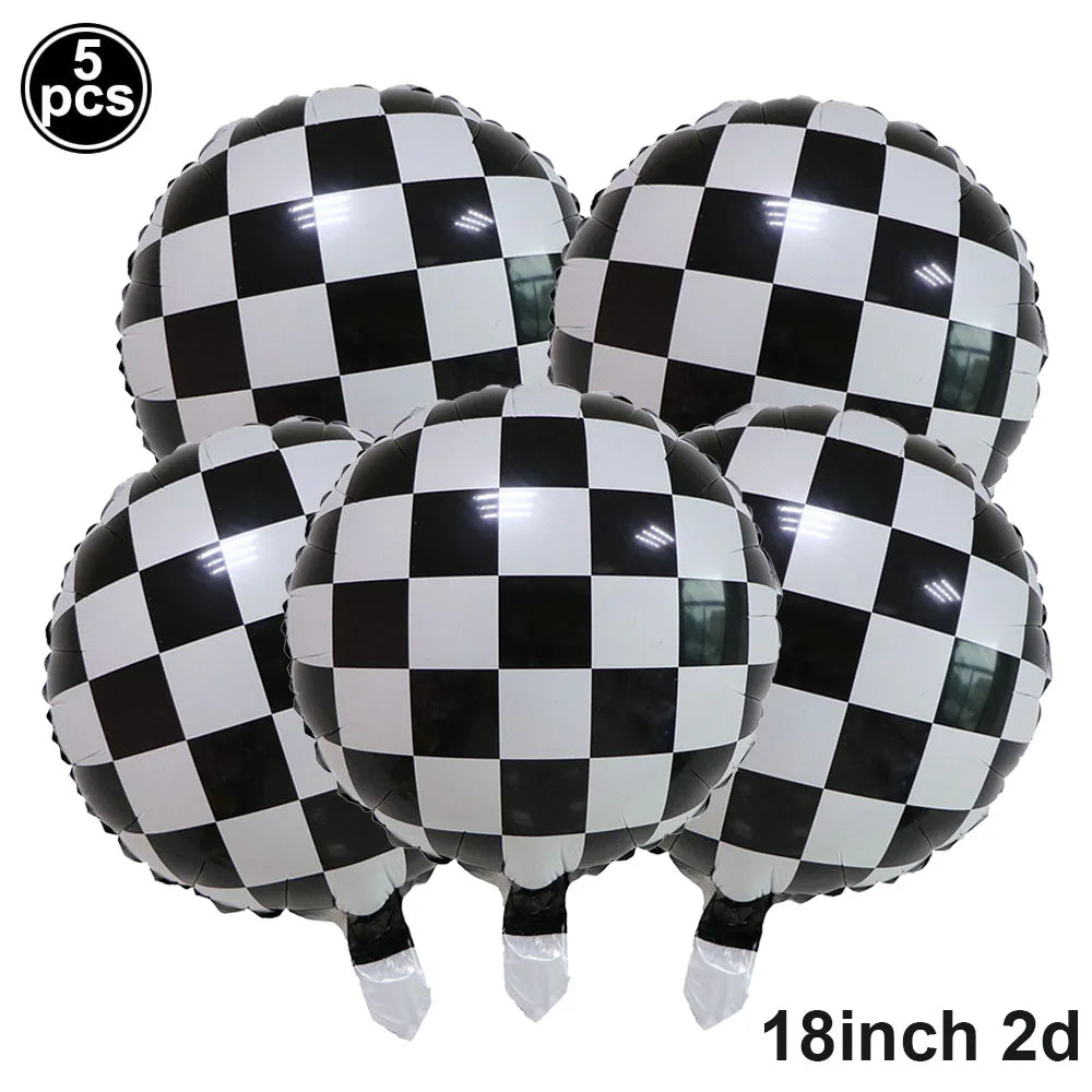 Racing Car Theme 3-Tier Round Cardboard Cupcake Stand Cars Birthday Party Tablecloth Black and White Checkered Decor Supplies
